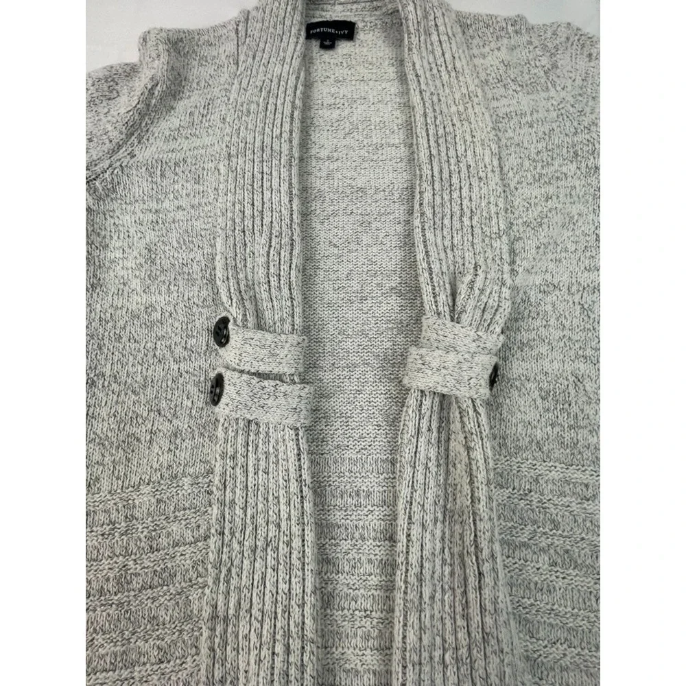 FORTUNE + IVY WOMENS OPEN FRONT CARDIGAN SWEATER GRAY SHAWL COLLAR SIZE S